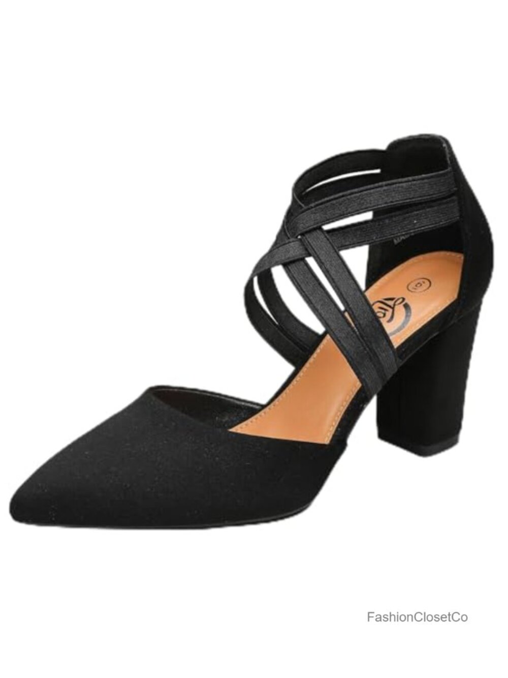 Women's Chunky Block Heel Pumps Pointed Toe Crisscross Strappy Suede Dress